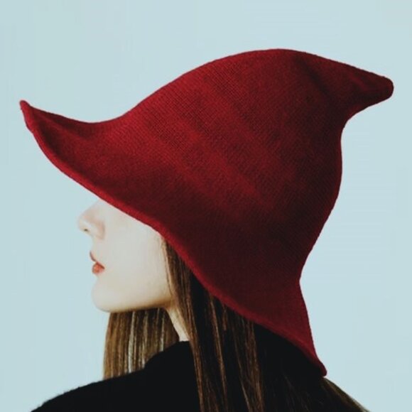 KNIT WITCH'S/WIZARD'S HAT in Wine - Picture 1 of 4